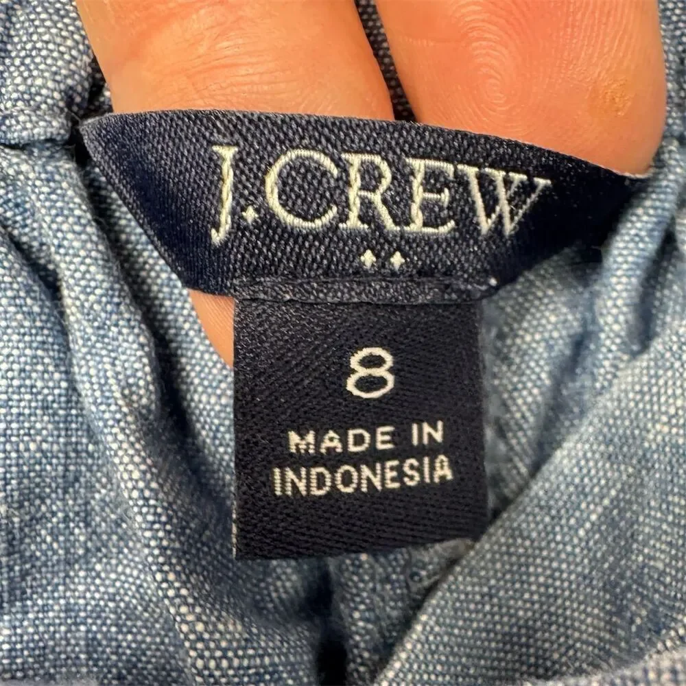 J.Crew Women's Size 8 Blue Wide-Leg Cotton Chambray Pants with Tie Waist
